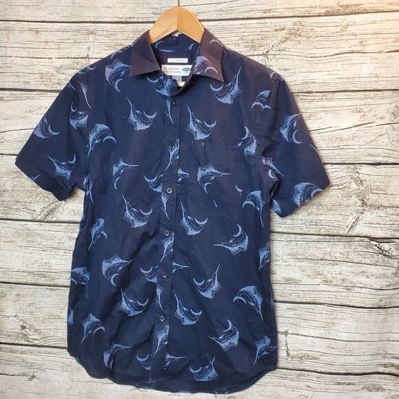 Old Navy Other - Old Navy Men's Everyday Short Sleeve Sword Fish Print Navy Shirt Size Small
